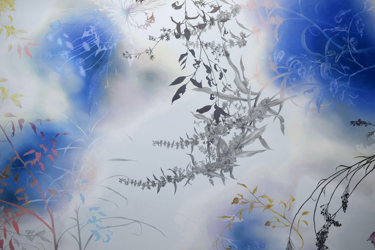 Zachari Logan, Rococo Sky (guardai in alto e vidi le sue spalle) (detail), 2021, pastel, graphite, watercolour and coloured pencil on paper, 127 x 1372 cm. Courtesy of the artist.